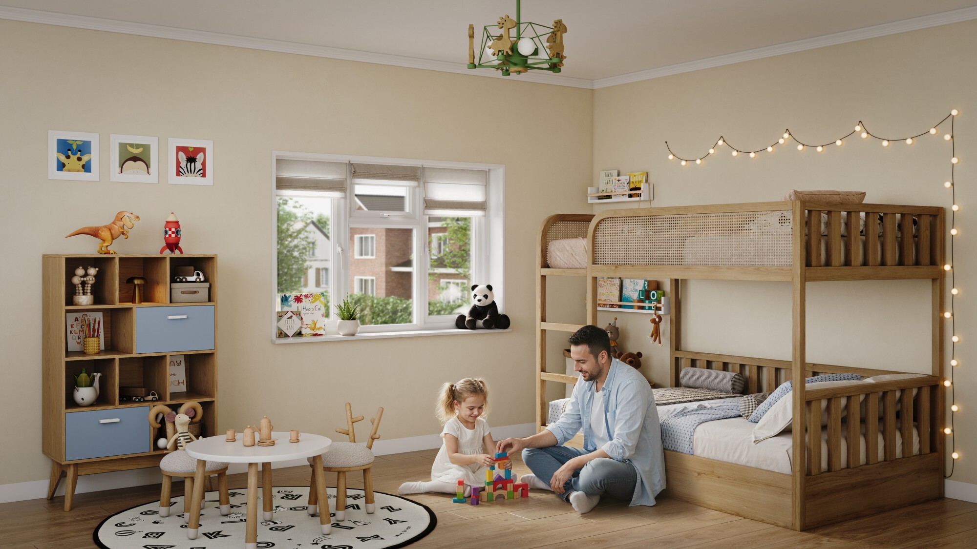 Bedroom 3 with father and child playing-low